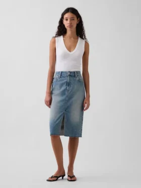 Gonna a tubino midi in denim a vita alta