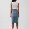 Gonna a tubino midi in denim a vita alta