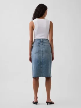 Gonna a tubino midi in denim a vita alta