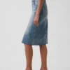 Gonna a tubino midi in denim a vita alta