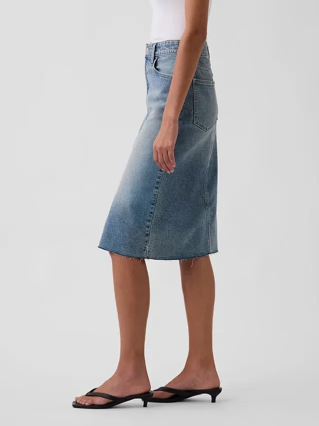 Gonna a tubino midi in denim a vita alta