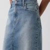 Gonna a tubino midi in denim a vita alta
