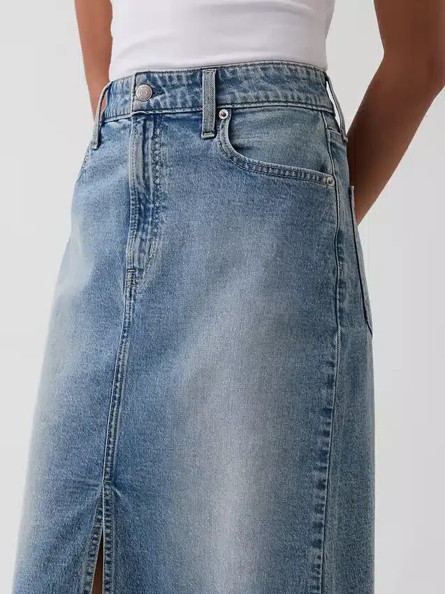 Gonna a tubino midi in denim a vita alta