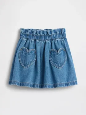 Gonna in denim con tasche a forma di cuore per neonato & bebè
