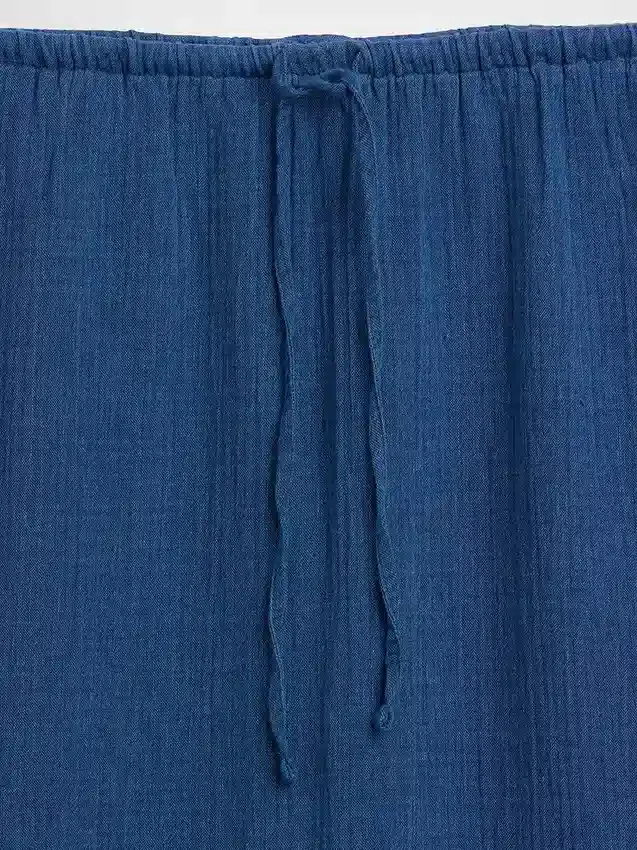 Gonna lunga a balze in denim di garza di cotone