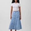 Gonna lunga in denim con cuciture e abbottonatura frontale