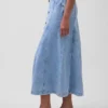 Gonna lunga in denim con cuciture e abbottonatura frontale