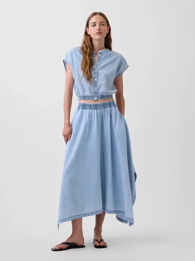 Gonna midi a fazzoletto in denim
