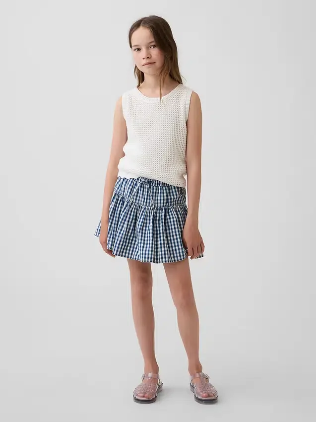 Gonna-pantaloncino a balze in denim a quadretti per bambini