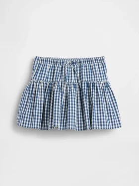 Gonna-pantaloncino a balze in denim a quadretti per bambini
