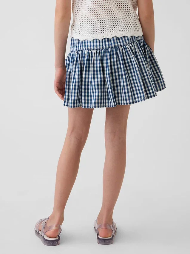 Gonna-pantaloncino a balze in denim a quadretti per bambini