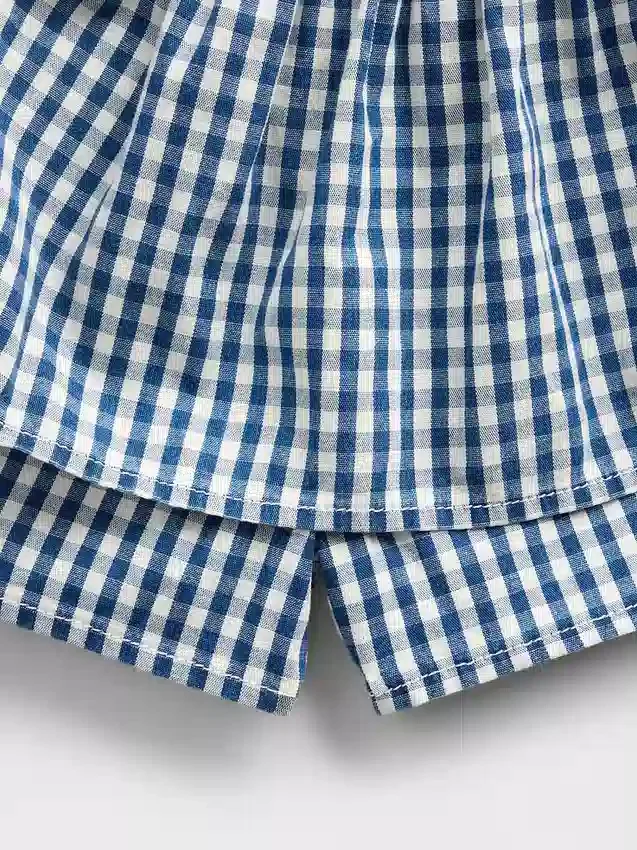 Gonna-pantaloncino a balze in denim a quadretti per bambini