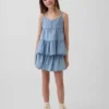 Gonna-pantaloncino a balze in denim per bambini