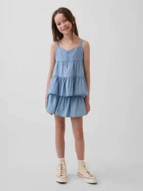 Gonna-pantaloncino a balze in denim per bambini