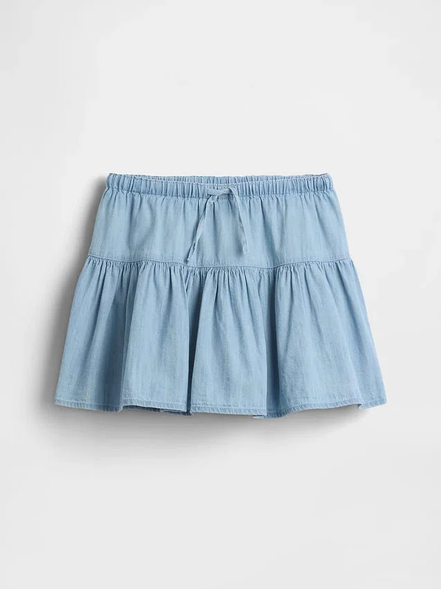 Gonna-pantaloncino a balze in denim per bambini