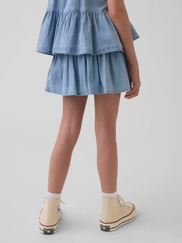 Gonna-pantaloncino a balze in denim per bambini