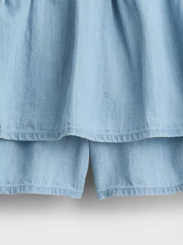 Gonna-pantaloncino a balze in denim per bambini
