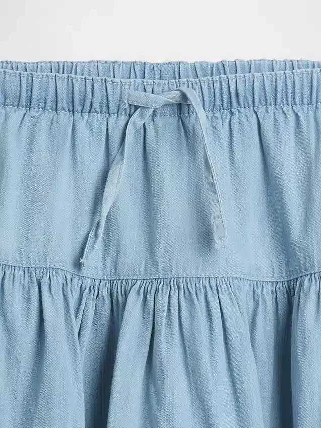 Gonna-pantaloncino a balze in denim per bambini
