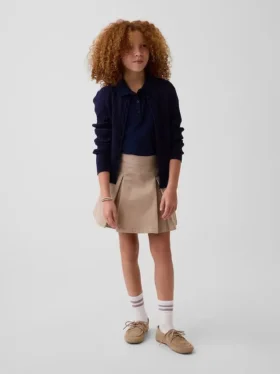 Gonna-pantaloncino a pieghe color kaki per bambini