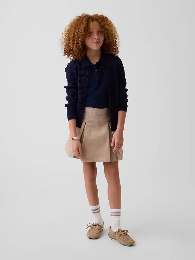 Gonna-pantaloncino a pieghe color kaki per bambini