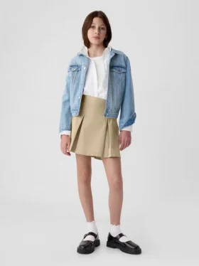 Gonna-pantaloncino a pieghe color kaki per bambini