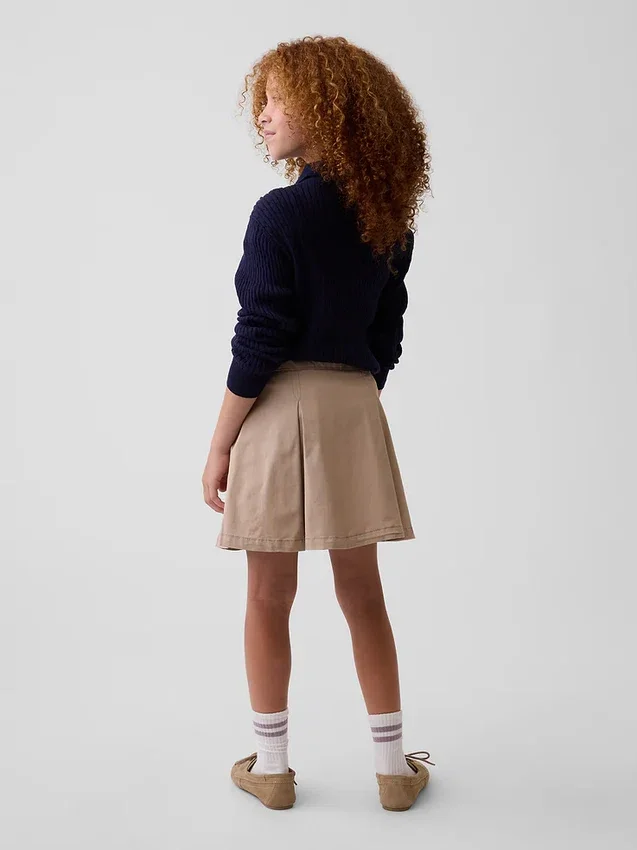 Gonna-pantaloncino a pieghe color kaki per bambini