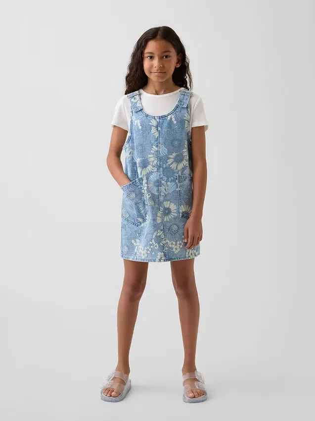Gonna-pantaloncino in denim a fiori per bambini