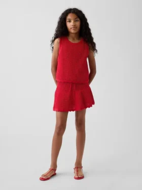 Gonnellina-pantaloncino a balze all'uncinetto per bambini