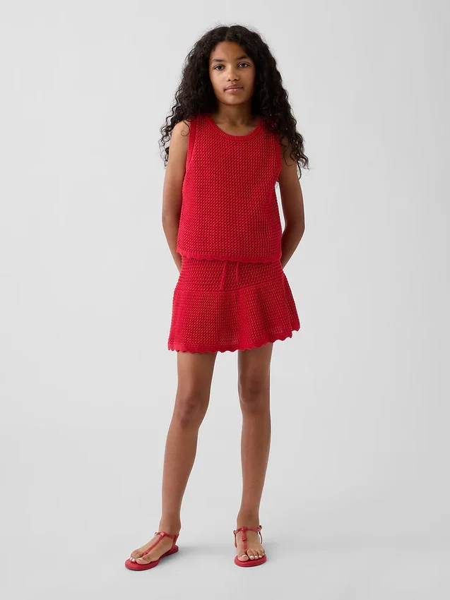 Gonnellina-pantaloncino a balze all'uncinetto per bambini
