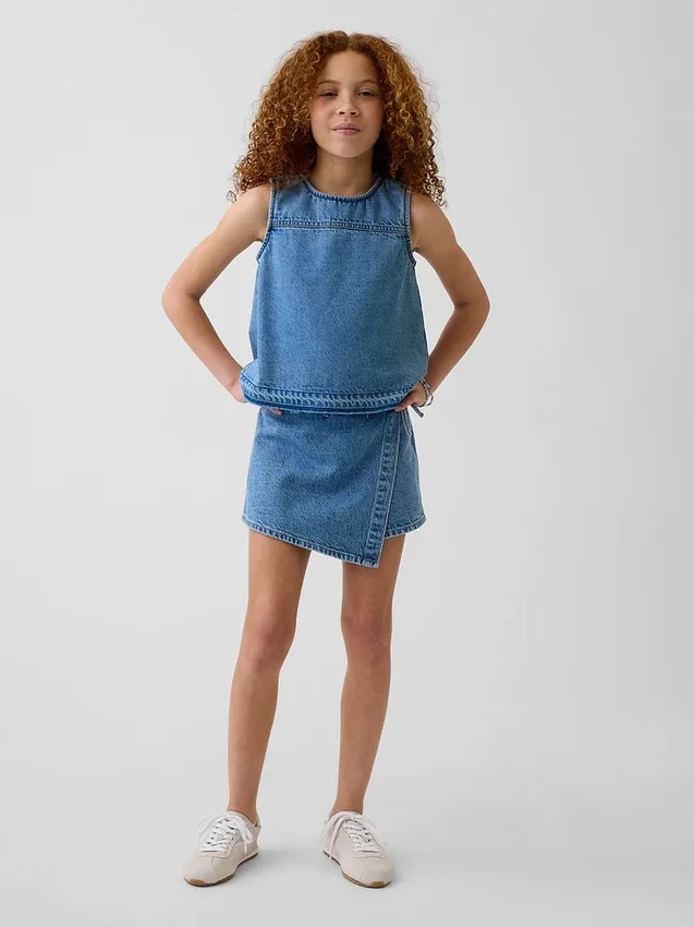 Gonnellina-pantaloncino avvolgente in denim per bambini