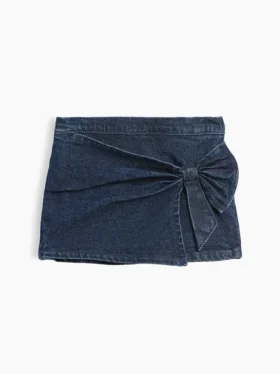 Gonnellina-pantaloncino in denim con fiocco per neonato & bebè