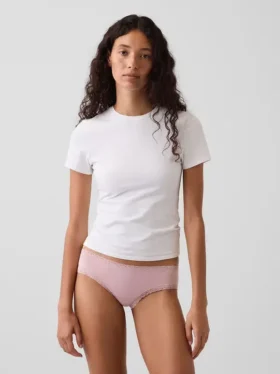 Hipster cheeky in morbidissimo cotone biologico elasticizzato con bordi in pizzo