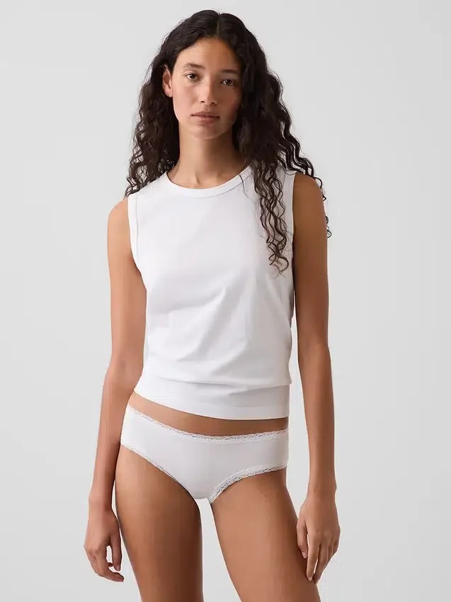 Hipster cheeky in morbidissimo cotone biologico elasticizzato con bordi in pizzo