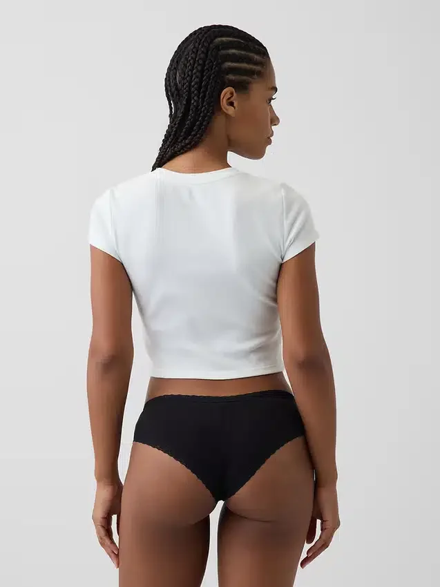 Hipster cheeky in morbidissimo cotone biologico elasticizzato con bordi in pizzo