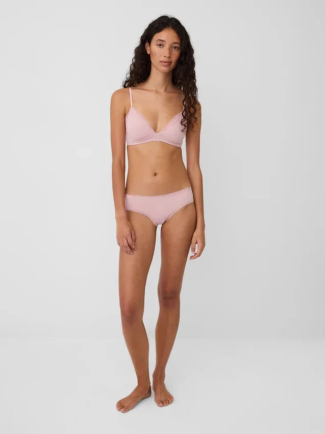 Hipster cheeky in morbidissimo cotone biologico elasticizzato con bordi in pizzo