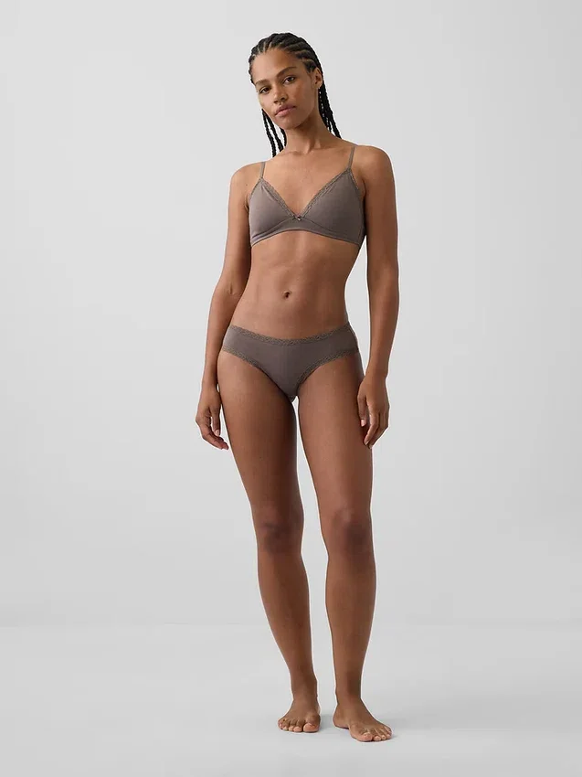 Hipster cheeky in morbidissimo cotone biologico elasticizzato con bordi in pizzo
