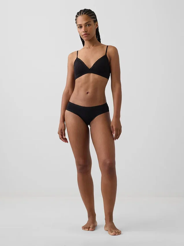 Hipster cheeky in morbidissimo cotone biologico elasticizzato con bordi in pizzo