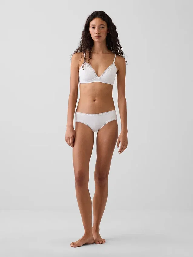 Hipster cheeky in morbidissimo cotone biologico elasticizzato con bordi in pizzo