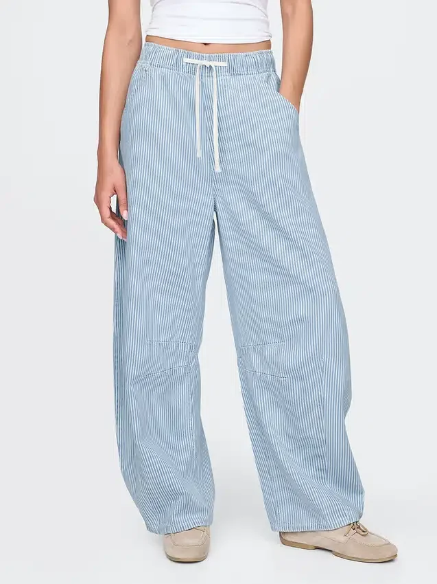 Jeans a cavallina a vita media in denim ultra morbido a righe