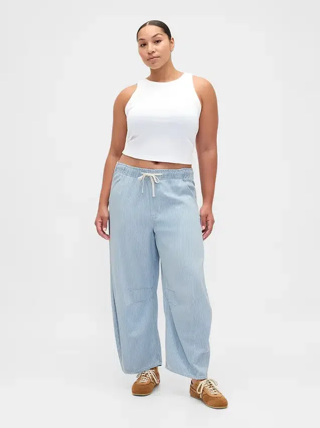 Jeans a cavallina a vita media in denim ultra morbido a righe