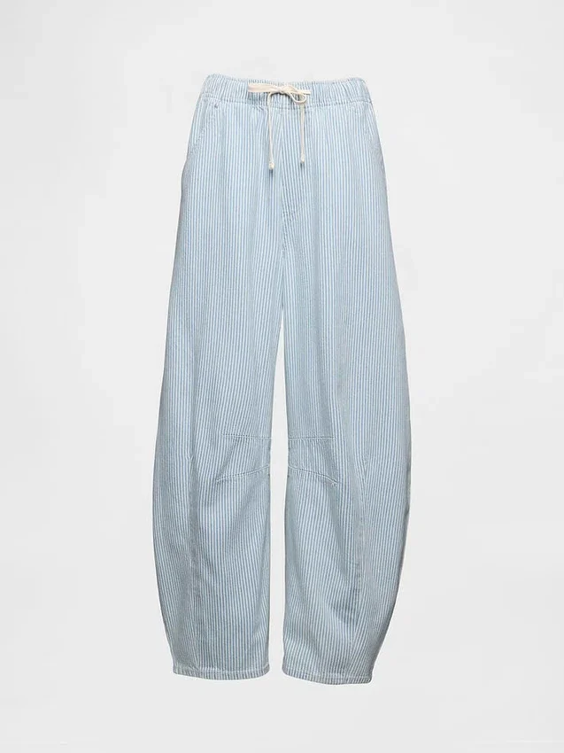 Jeans a cavallina a vita media in denim ultra morbido a righe