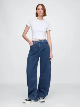 Jeans a cavallina in maglia a vita alta
