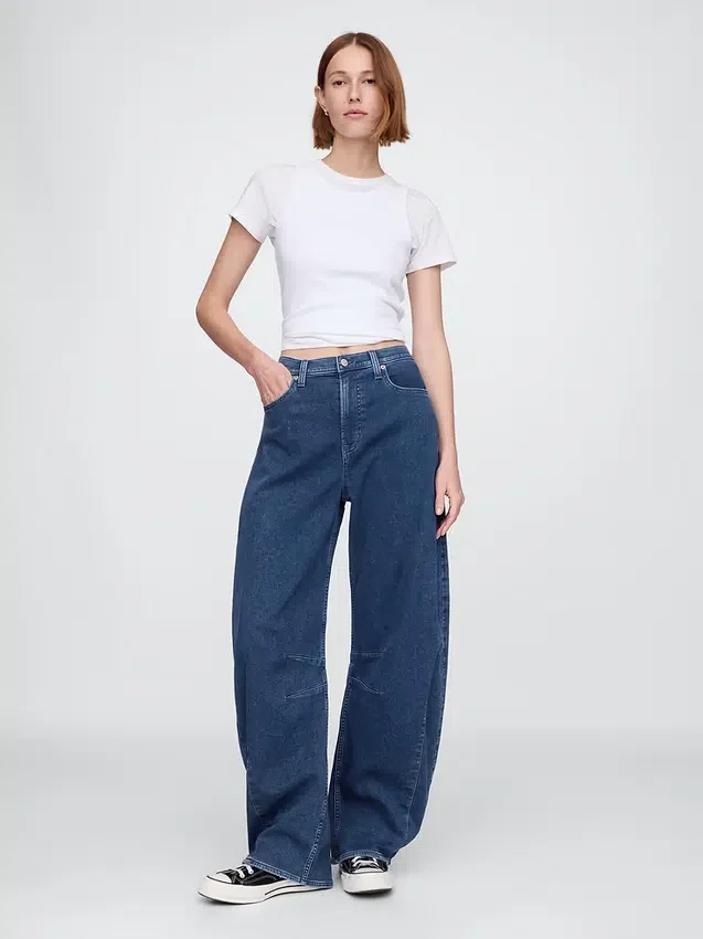 Jeans a cavallina in maglia a vita alta