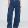 Jeans a cavallina in maglia a vita alta
