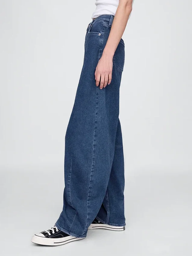 Jeans a cavallina in maglia a vita alta