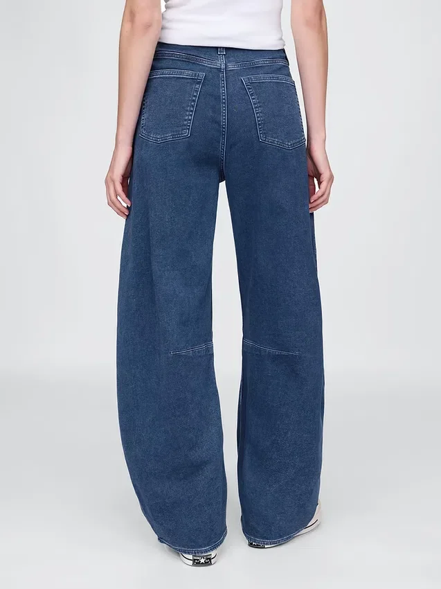 Jeans a cavallina in maglia a vita alta