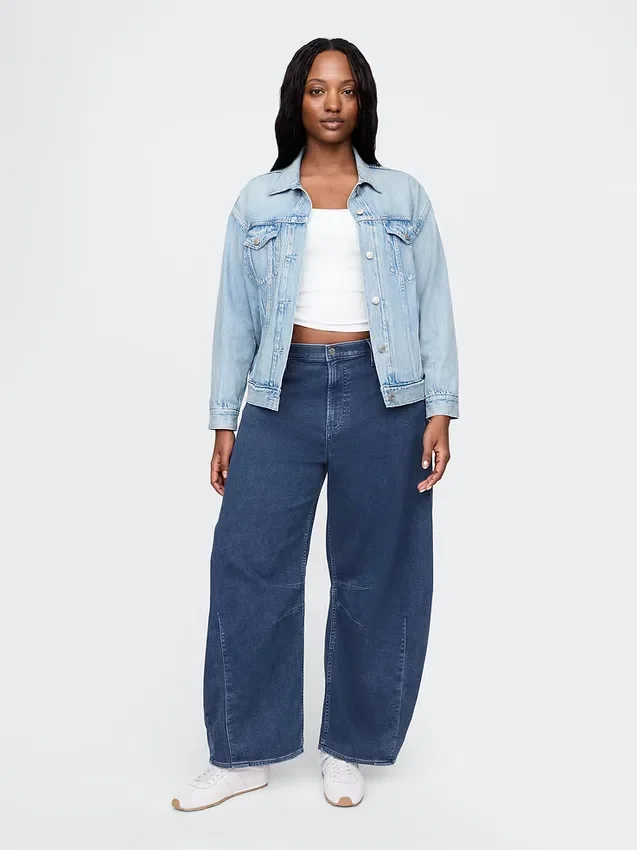 Jeans a cavallina in maglia a vita alta