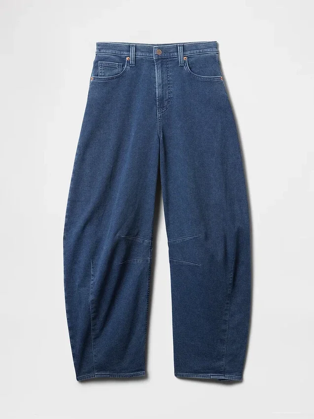 Jeans a cavallina in maglia a vita alta