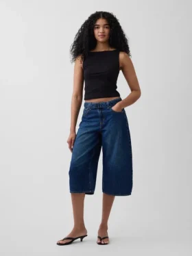 Jeans a culotte a vita alta con cintura