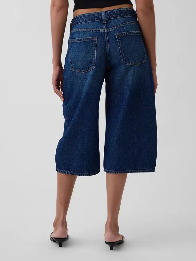 Jeans a culotte a vita alta con cintura